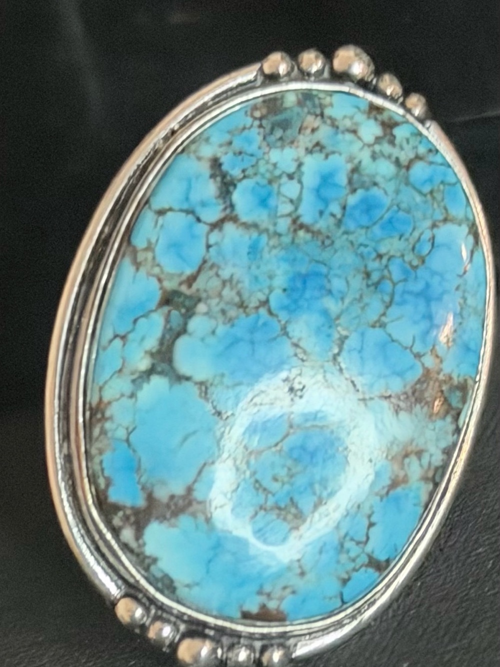 Fire King Turquoise Blue Oval Silver Ring